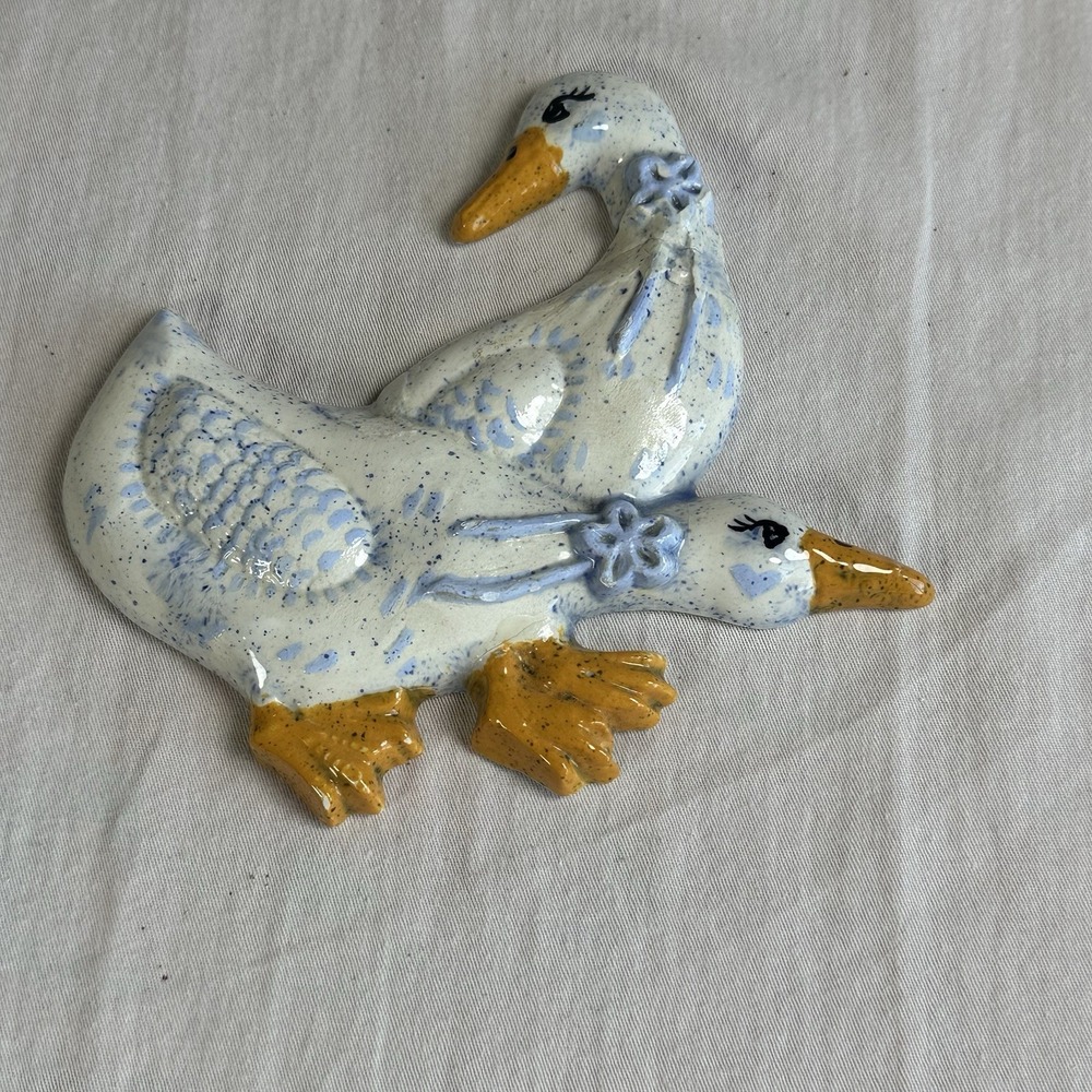Vintage Country Blue Speckled Farmhouse Ceramic Duck/Geese Decor Handmade 80's - Picture 1 of 7